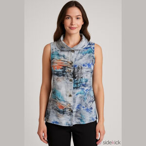 Women's Parsley & Sage Sleeveless Top Size M Gray Blue Button Up